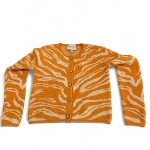 Industry Republic Clothing Orange Animal Print Cardigan Sweater, XS